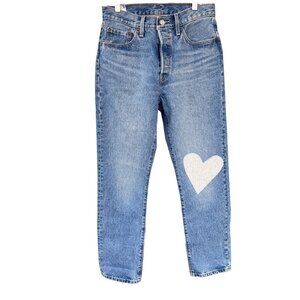 Vintage Levis 50 150th Anniversary Denim Jeans 28x30 With Floral Heart Patch